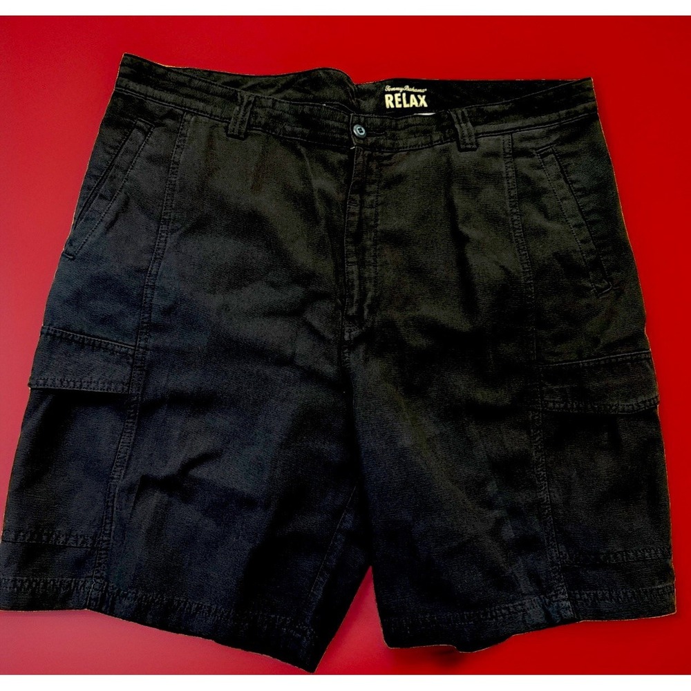 Tommy Bahama Mens Black Linen Tencel Relax Cargo Shorts Flat Front Size 40